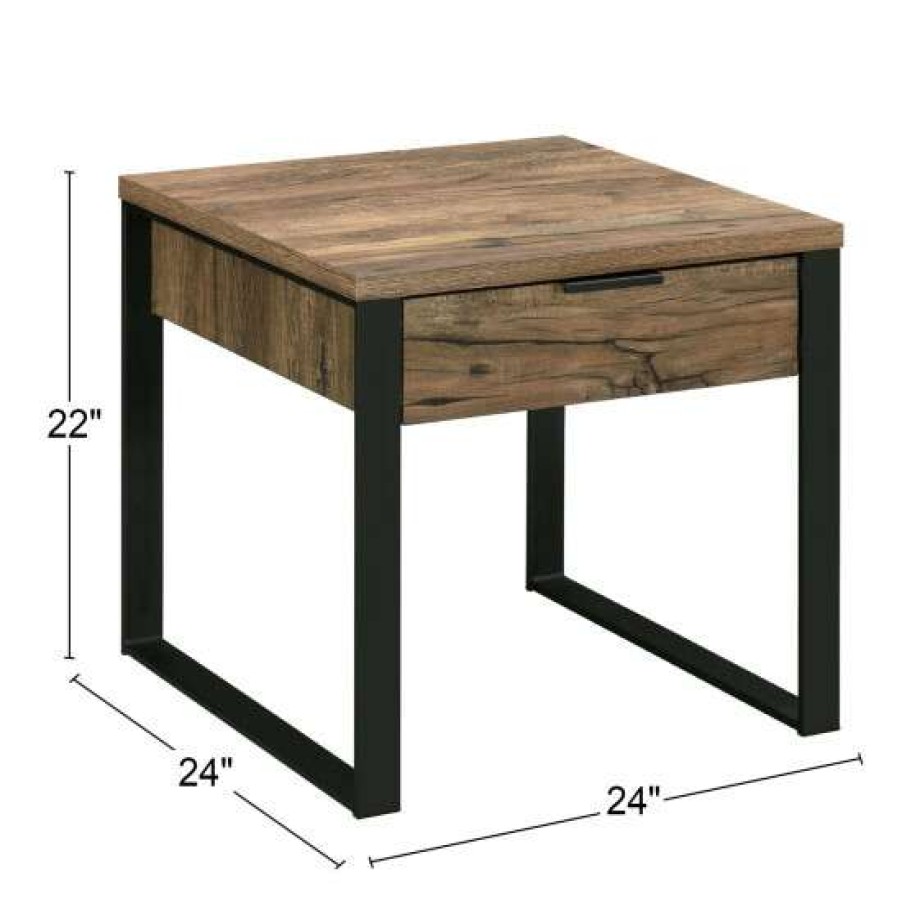 Furniture * | Hot Sale Simple Relax Wood End Table With A Drawer In Weathered Oak And Black