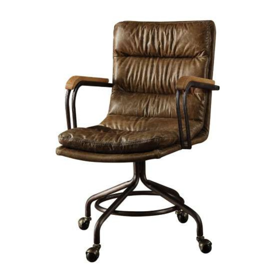 Furniture * | Hot Sale Simple Relax Top Grain Leather Office Chair In Vintage Whiskey