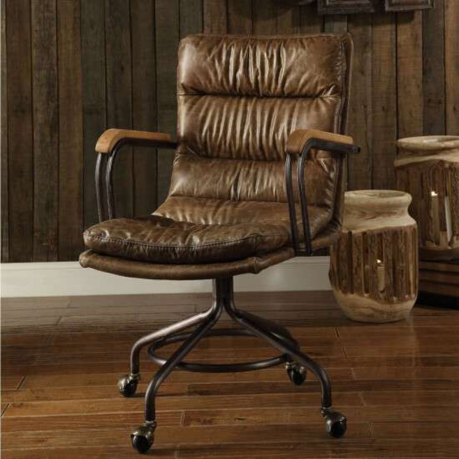 Furniture * | Hot Sale Simple Relax Top Grain Leather Office Chair In Vintage Whiskey