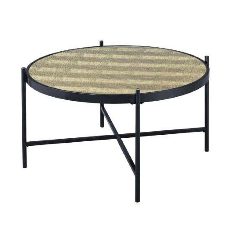 Furniture * | Best Reviews Of Simple Relax Black Metal Coffee Table With Tempered Glass Top