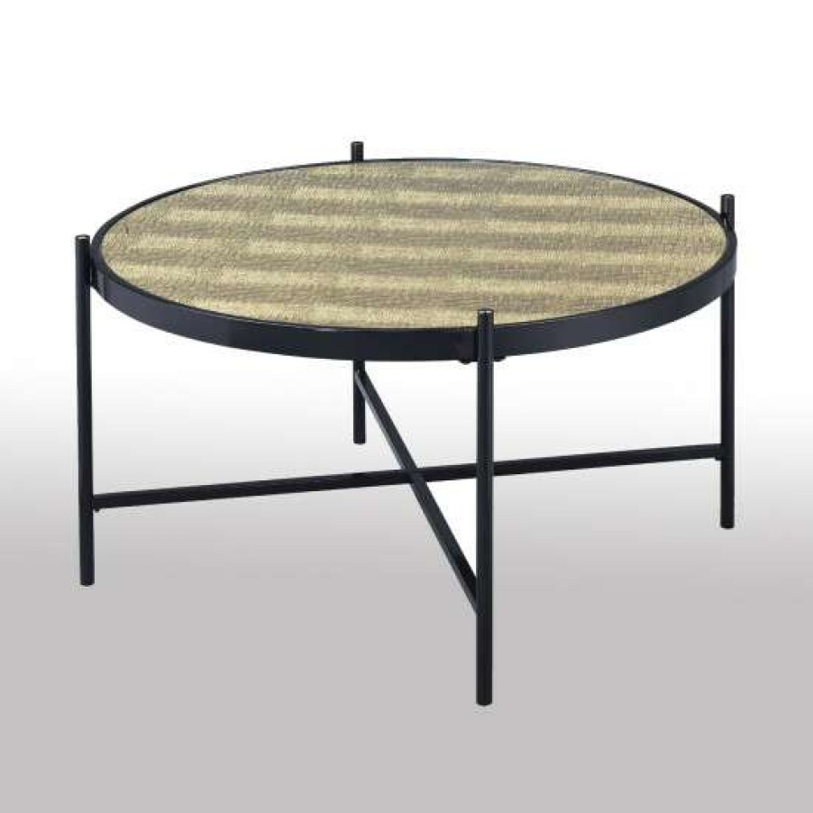 Furniture * | Best Reviews Of Simple Relax Black Metal Coffee Table With Tempered Glass Top