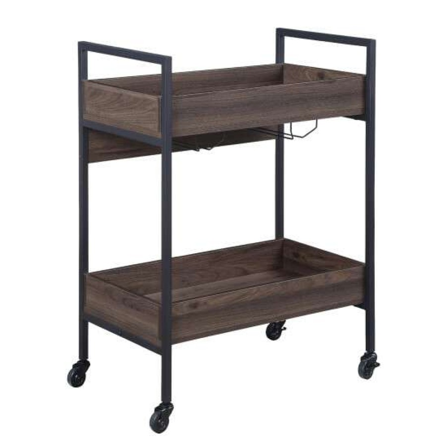 Kitchen & Dining * | Wholesale Simple Relax Serving Cart With Wheels In Walnut And Black Finish