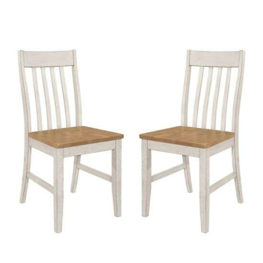 Furniture * | Best Reviews Of Simple Relax Set Of 2 Wooden Dining Side Chair In Natural And Rustic Off White