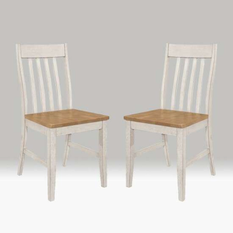 Furniture * | Best Reviews Of Simple Relax Set Of 2 Wooden Dining Side Chair In Natural And Rustic Off White