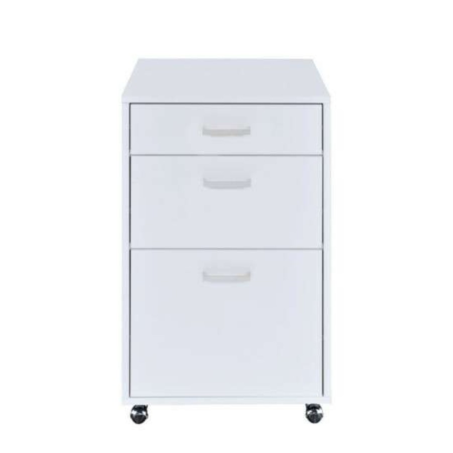 Furniture * | Cheap Simple Relax 3 Drawers File Cabinet In White High Gloss And Chrome Finish