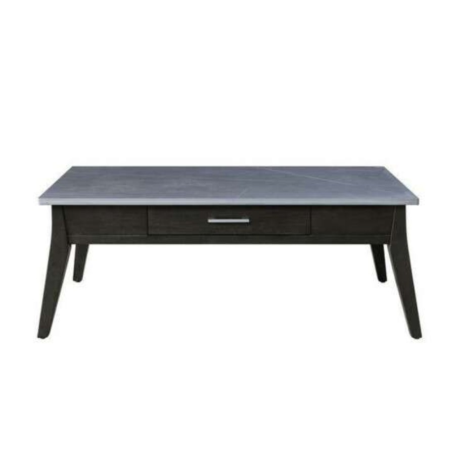 Furniture * | Best Pirce Simple Relax 1 Drawer Rectangular Sintered Stone Top Coffee Table In Dark Brown