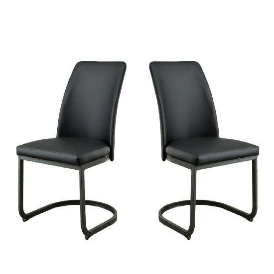 Furniture * | Hot Sale Simple Relax Set Of 2 Dining Side Chair In Dark Gray And Black Finish