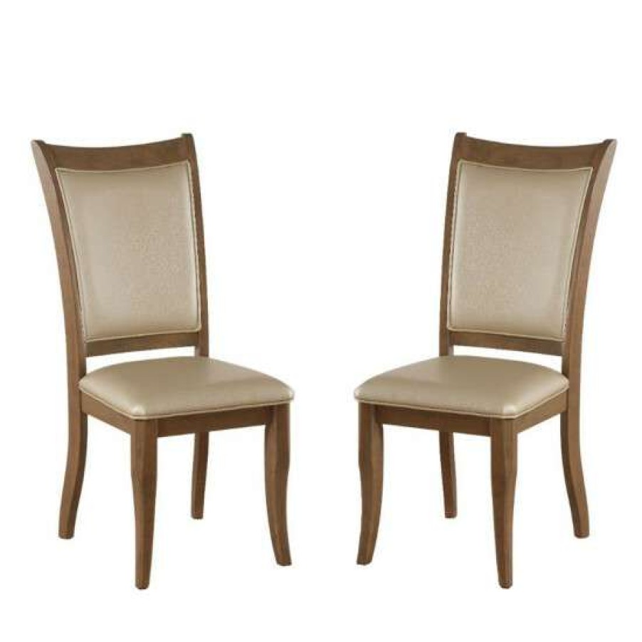 Furniture * | Hot Sale Simple Relax Set Of 2 Pu Upholstered Side Chair In Beige And Gray Oak Finish