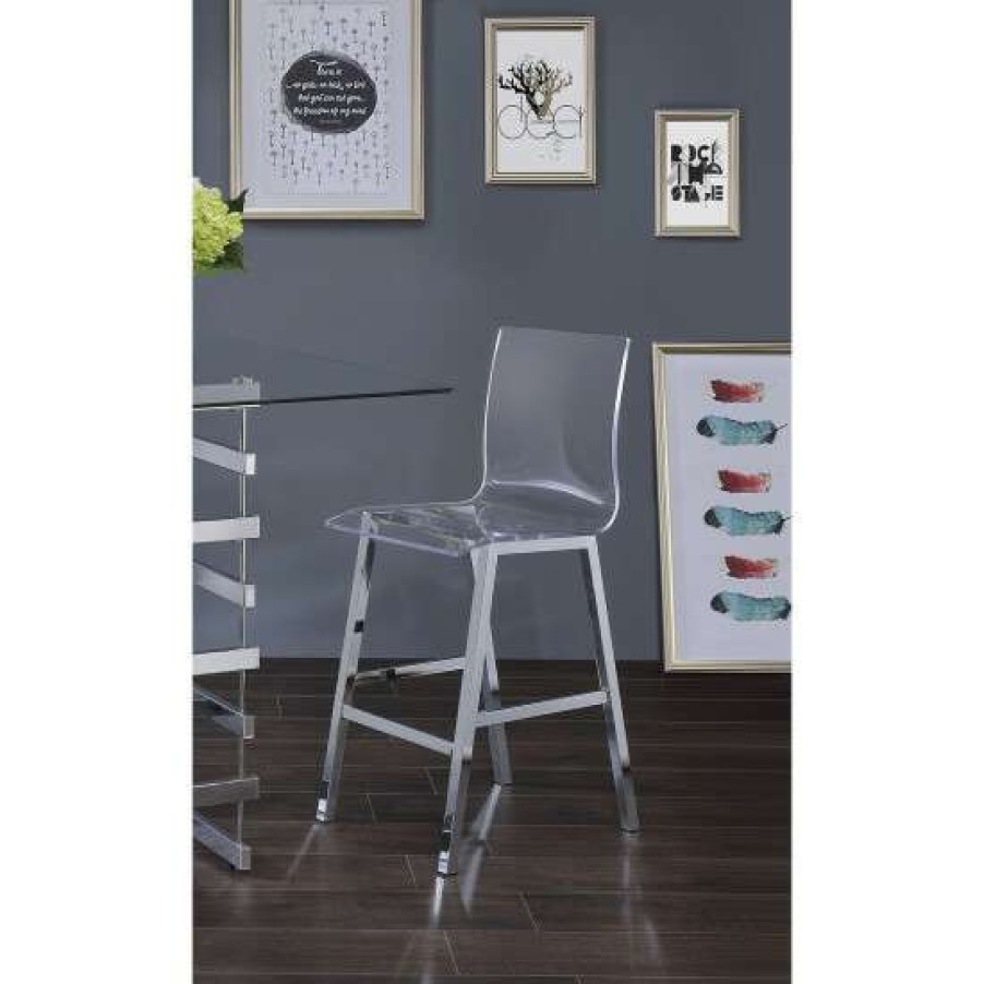 Furniture * | Flash Sale Simple Relax Set Of 2 Counter Height Chairs, Clear Acrylic And Chrome