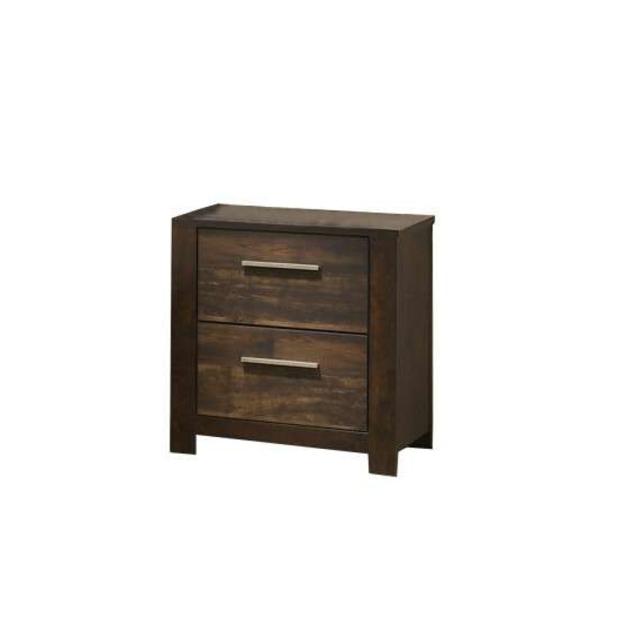 Furniture * | Flash Sale Simple Relax 2-Drawer Wood Nightstand In Brown Finish