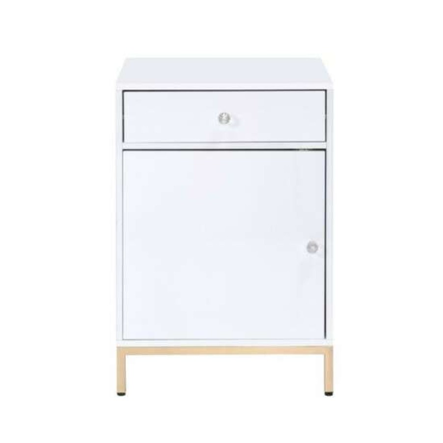 Furniture * | Cheap Simple Relax One Drawer Cabinet In White High Gloss And Gold