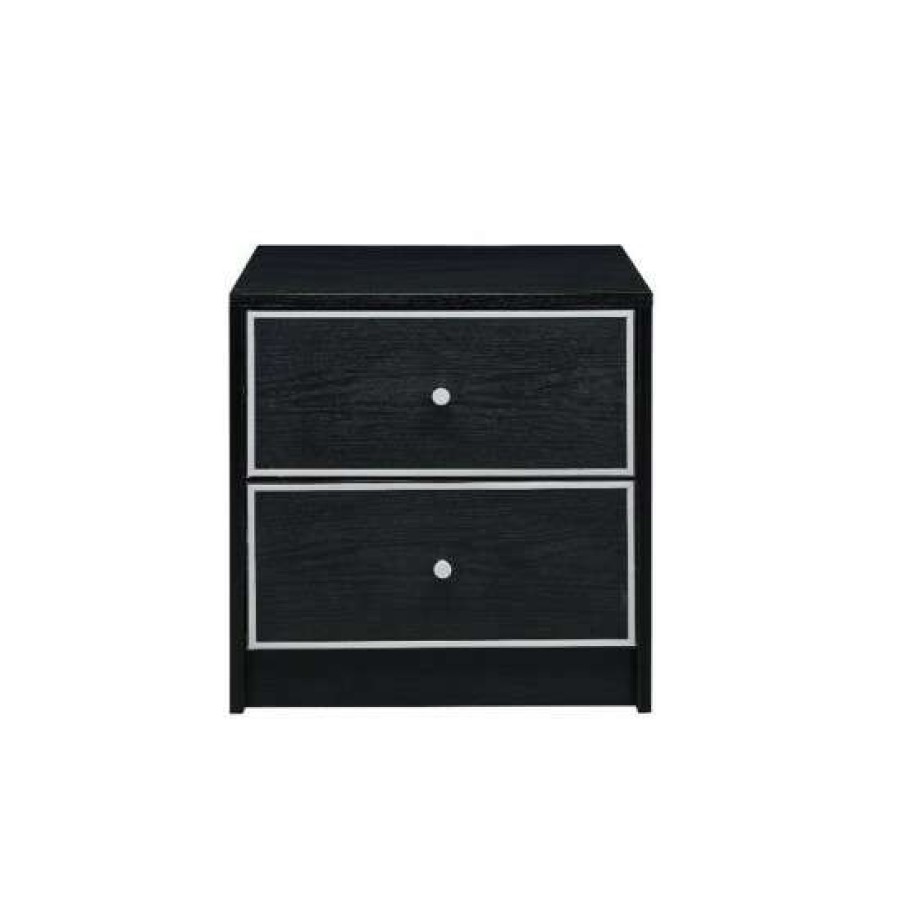 Furniture * | Brand New Simple Relax Wood Nightstand With 2 Drawers In Black And Silver