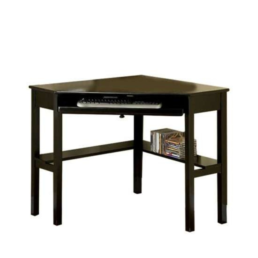 Furniture * | Top 10 Simple Relax Wood Corner Computer Desk, Black Finish