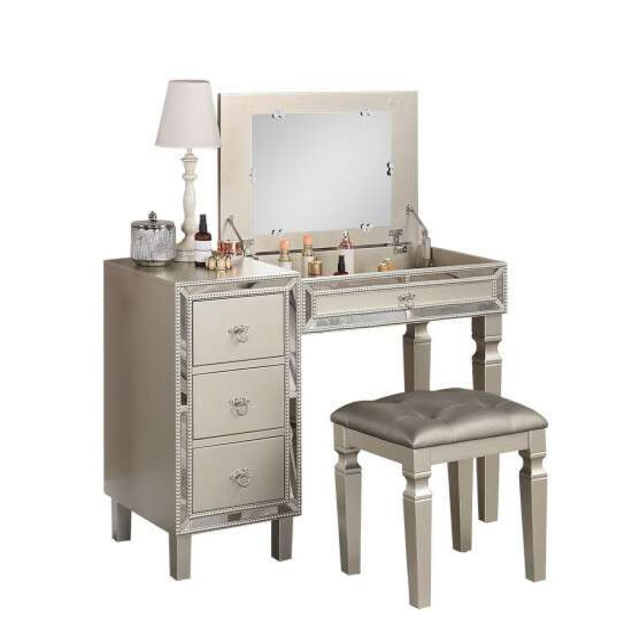 Furniture * | Budget Simple Relax Fabric And Wood Vanity Set With Stool