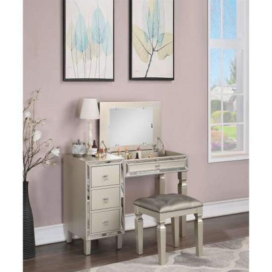 Furniture * | Budget Simple Relax Fabric And Wood Vanity Set With Stool