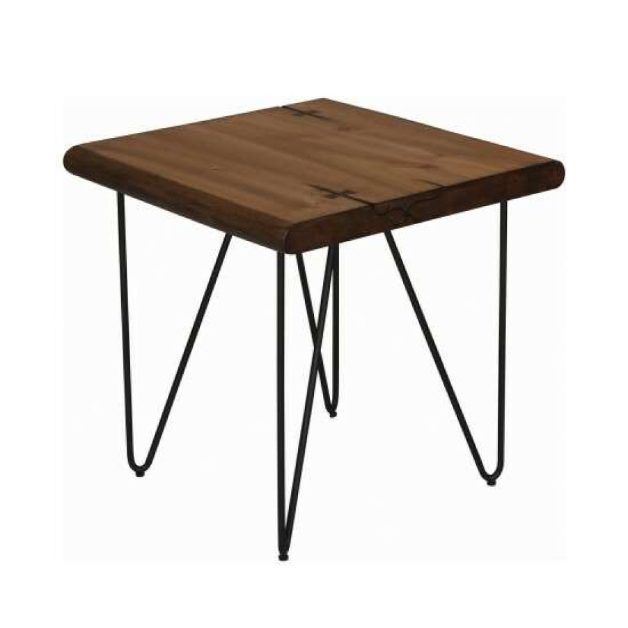 Furniture * | Top 10 Simple Relax Square Wood End Table With Metal Legs In Natural Honey And Black