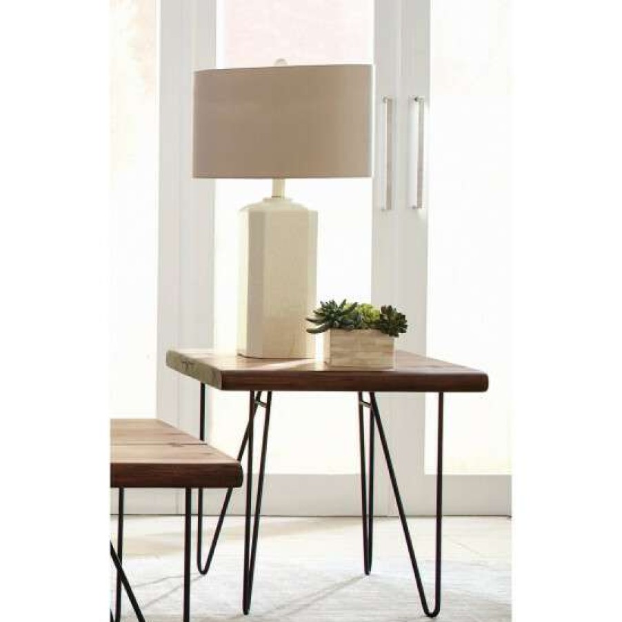 Furniture * | Top 10 Simple Relax Square Wood End Table With Metal Legs In Natural Honey And Black