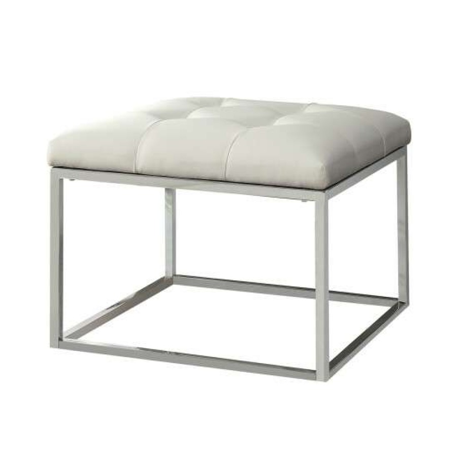 Furniture * | Buy Simple Relax Contemporary Metal Base Ottoman, White