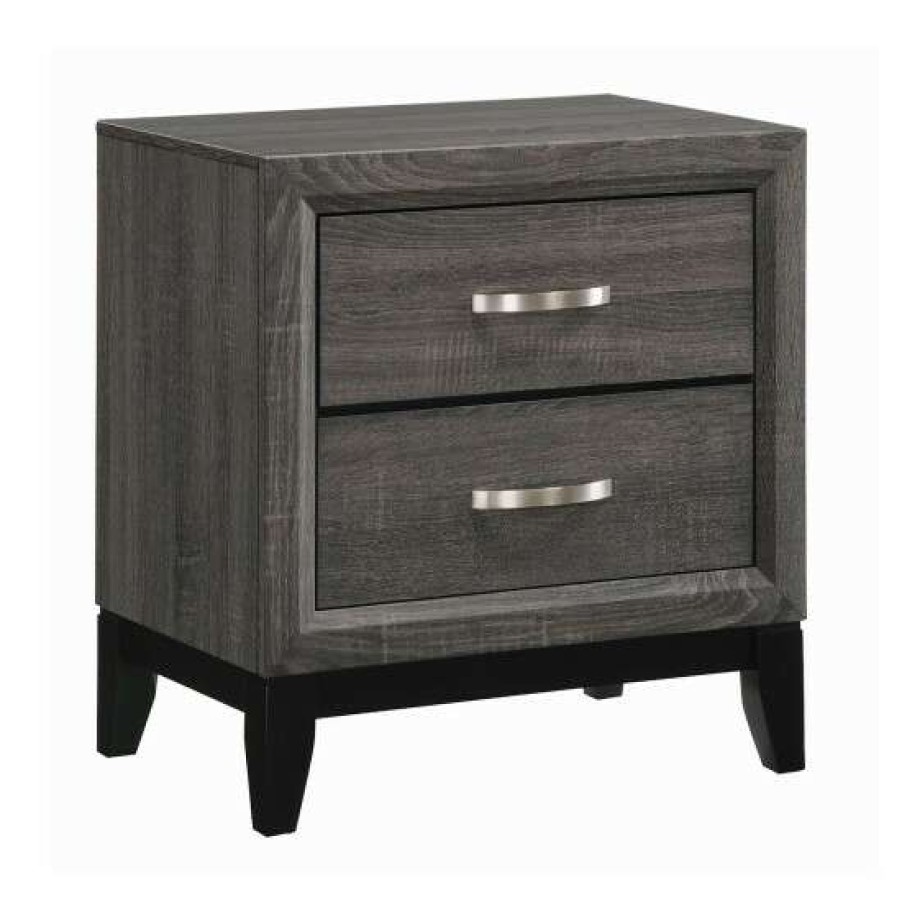 Furniture * | Best Sale Simple Relax 2 Drawers Nightstand In Grey Oak And Black