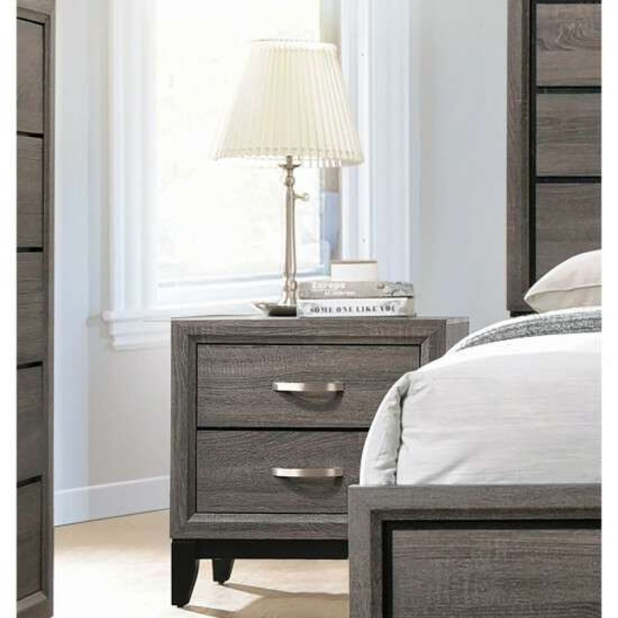 Furniture * | Best Sale Simple Relax 2 Drawers Nightstand In Grey Oak And Black