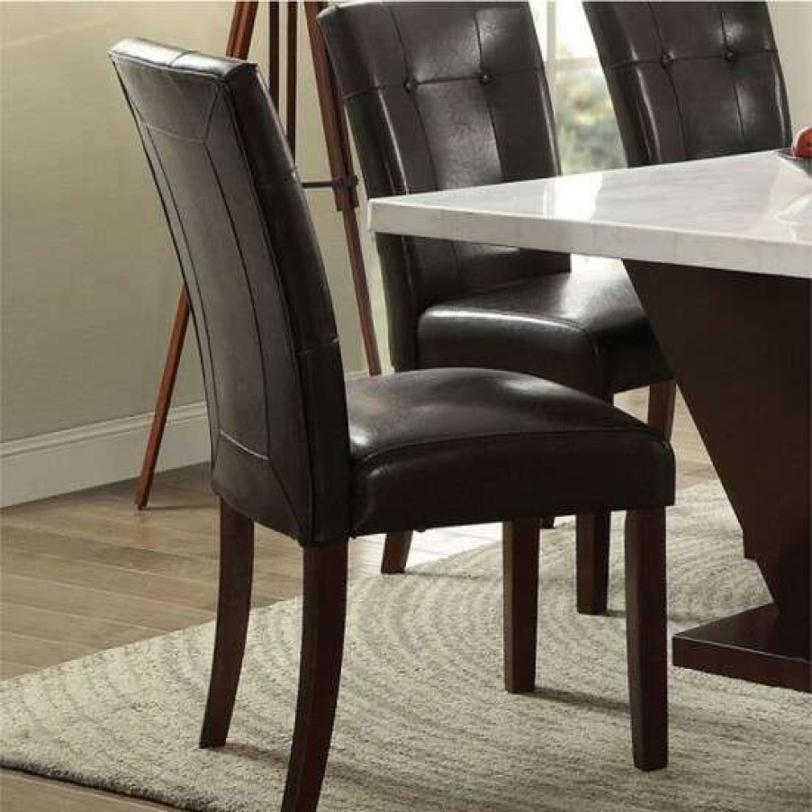 Furniture * | Best Deal Simple Relax Set Of 2 Dining Chairs In Espresso Pu And Walnut