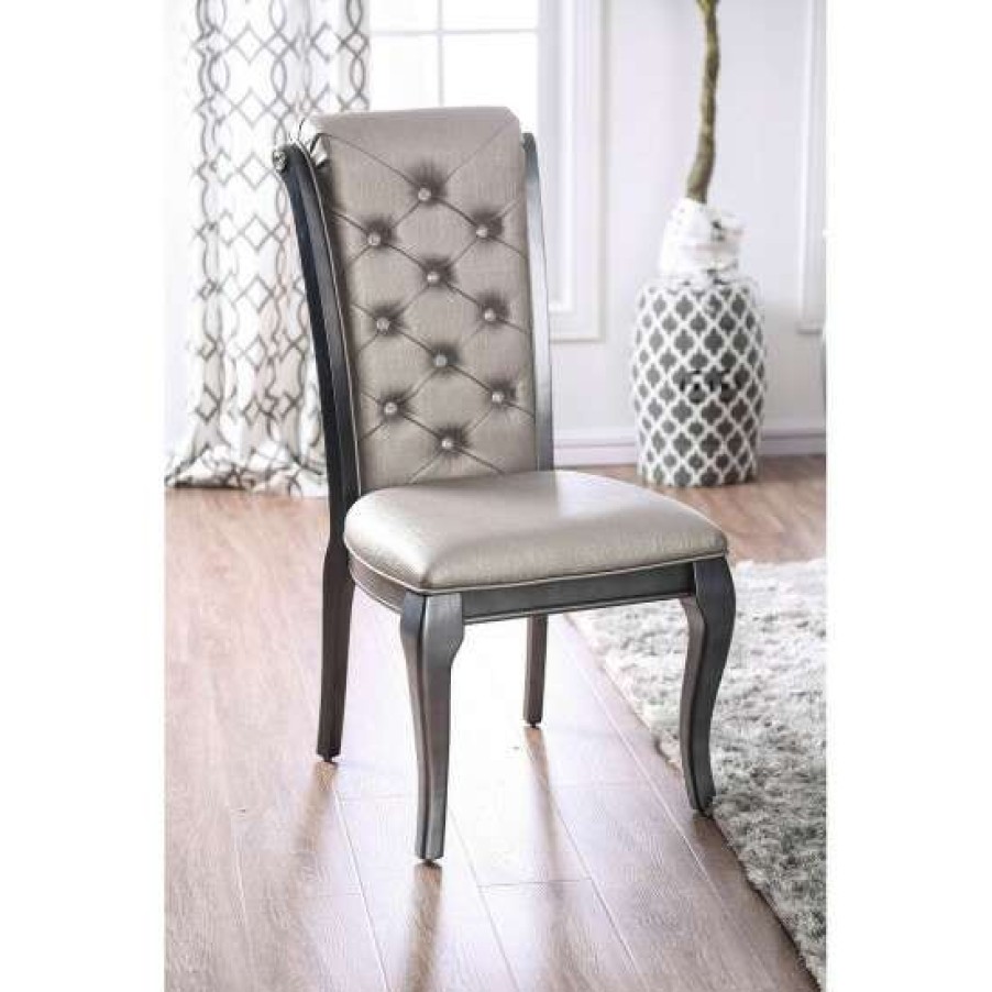 Furniture * | Wholesale Simple Relax Set Of 2 Faux Leather Upholstered Side Chair In Gray Champagne