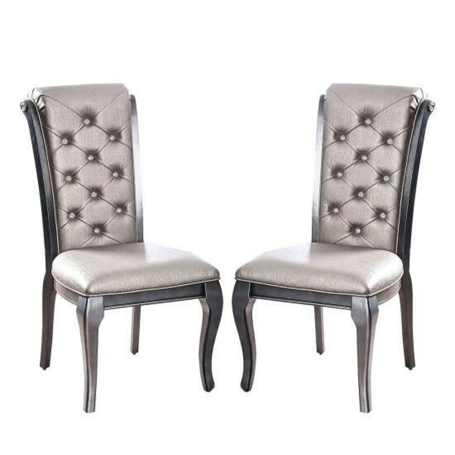 Furniture * | Wholesale Simple Relax Set Of 2 Faux Leather Upholstered Side Chair In Gray Champagne