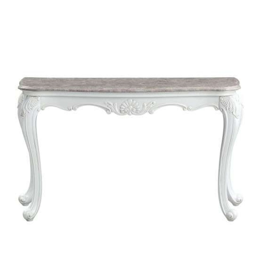 Furniture * | Top 10 Simple Relax Rectangular Marble Top Sofa Table In White Finish