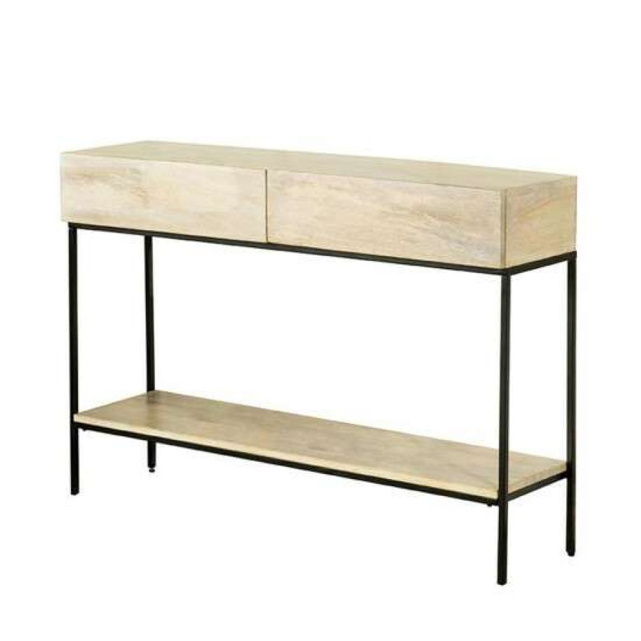 Furniture * | Wholesale Simple Relax 2 Drawers Console Table With Shelf In White Washed And Matte Black