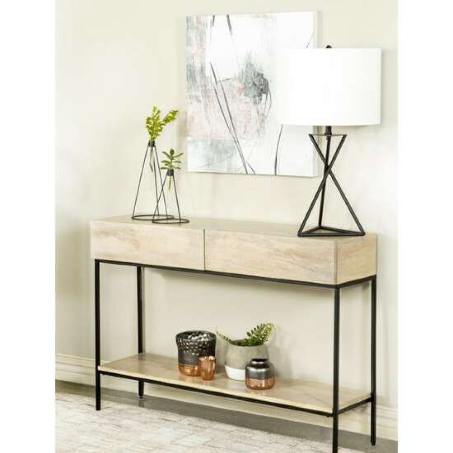 Furniture * | Wholesale Simple Relax 2 Drawers Console Table With Shelf In White Washed And Matte Black