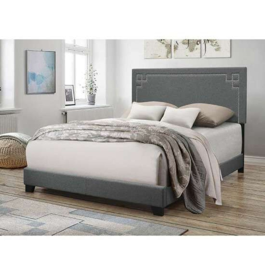 Furniture * | Best Reviews Of Simple Relax Fabric Upholstered Bed In Gray Finish