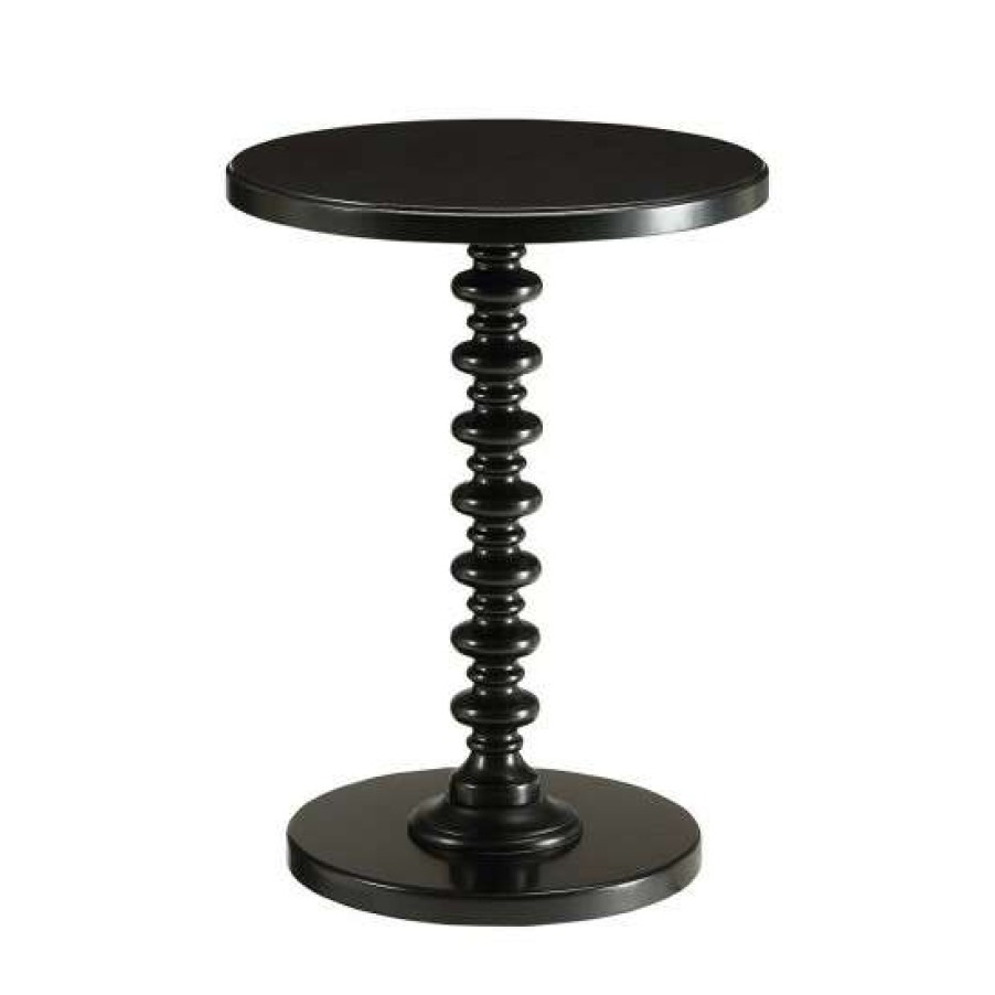 Furniture * | Deals Simple Relax Round Top Side Table Turned Pedestal Base In Black