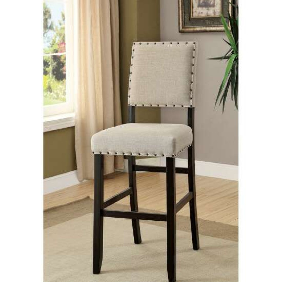 Furniture * | Best Reviews Of Simple Relax Set Of 2 Fabric Upholstered Bar Chair In Beige And Antique Black