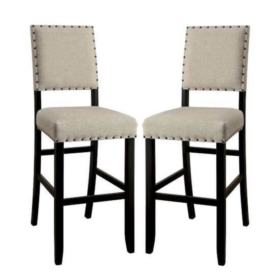 Furniture * | Best Reviews Of Simple Relax Set Of 2 Fabric Upholstered Bar Chair In Beige And Antique Black