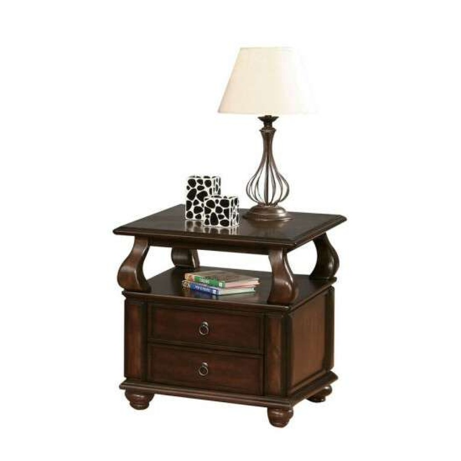 Furniture * | New Simple Relax Wood End Table With A Shelf And 2 Drawers In Walnut