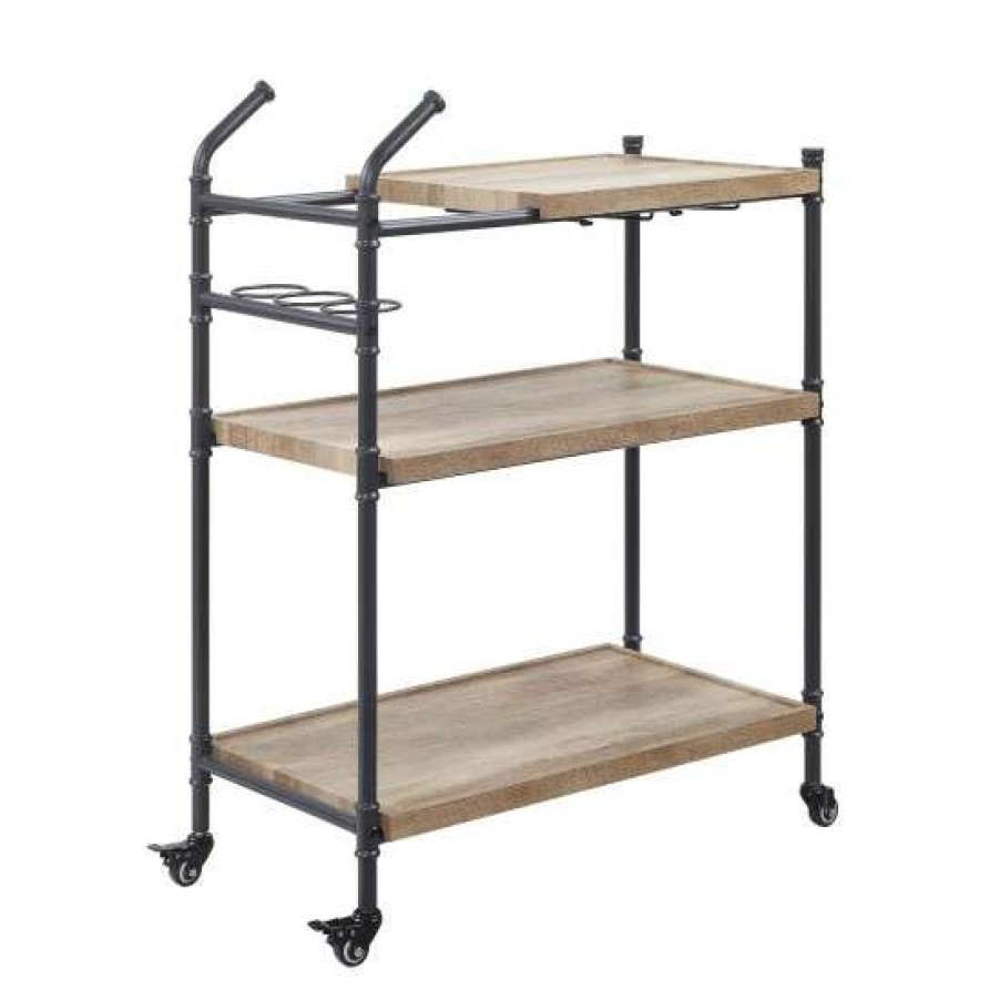 Kitchen & Dining * | Flash Sale Simple Relax 3 Tier Wood Shelf Serving Cart With Wheels In Oak And Sandy Black