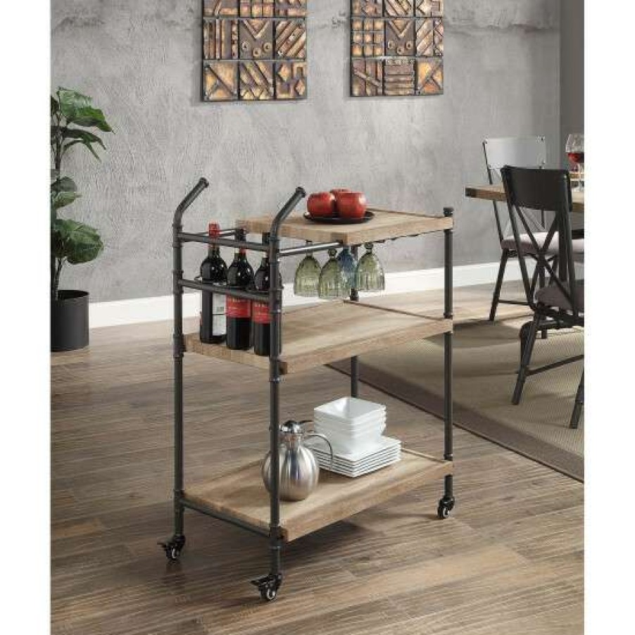 Kitchen & Dining * | Flash Sale Simple Relax 3 Tier Wood Shelf Serving Cart With Wheels In Oak And Sandy Black