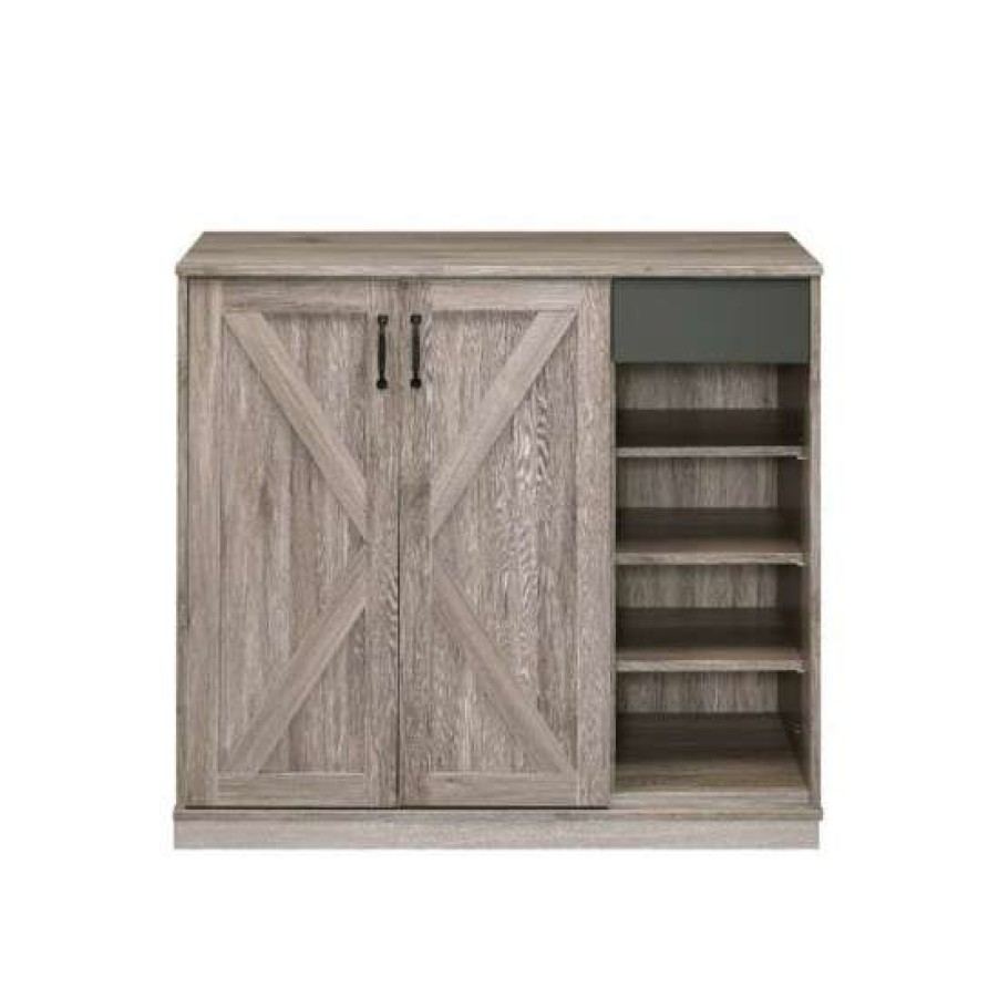 Home Improvement * | Best Sale Simple Relax Wood Shoe Cabinet With Storage Space In Rustic Gray Oak