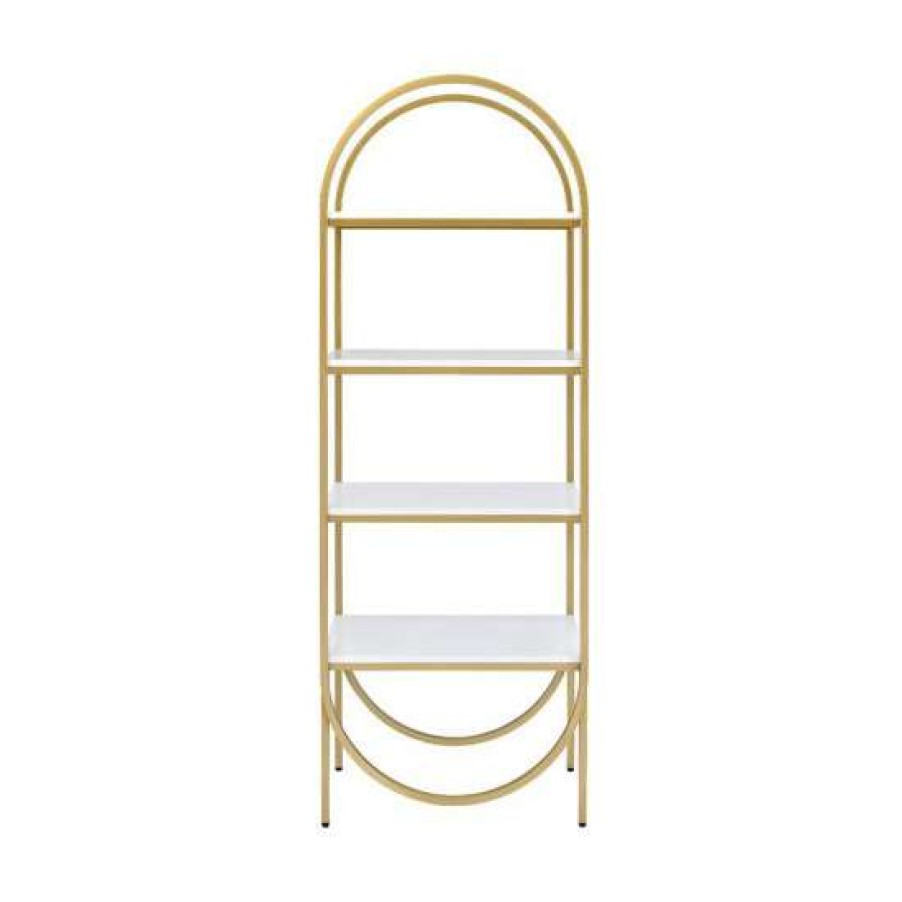 Furniture * | Cheap Simple Relax Metal Frame Bookshelf In White High Gloss And Gold