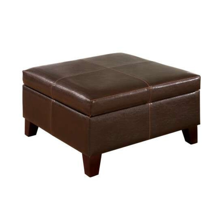 Furniture * | Brand New Simple Relax Square Faux Leather Storage Ottoman, Dark Brown