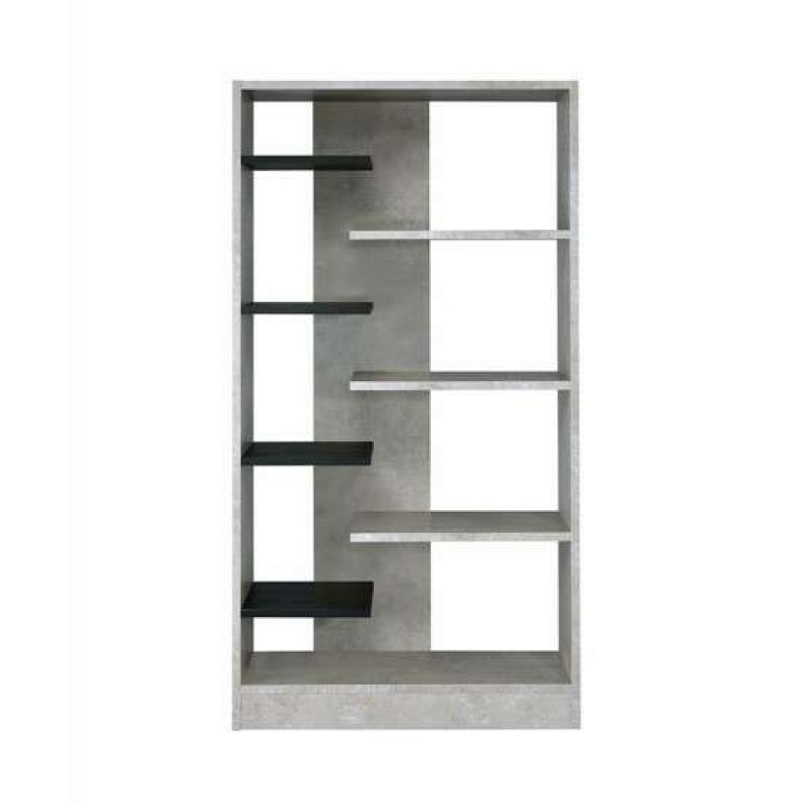 Furniture * | Best Deal Simple Relax Bookcase With Shelves In Faux Concrete And Black Finish