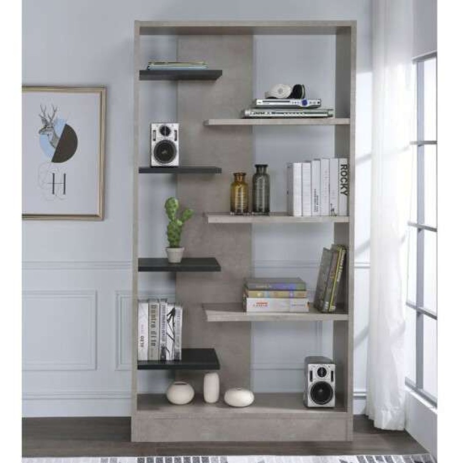 Furniture * | Best Deal Simple Relax Bookcase With Shelves In Faux Concrete And Black Finish