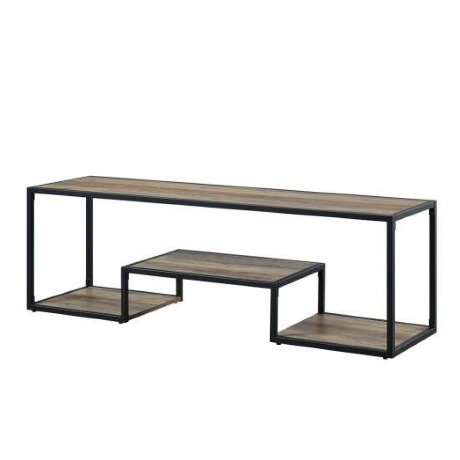 Furniture * | Top 10 Simple Relax 3 Open Shelf Metal Frame Tv Stand In Rustic Oak And Black