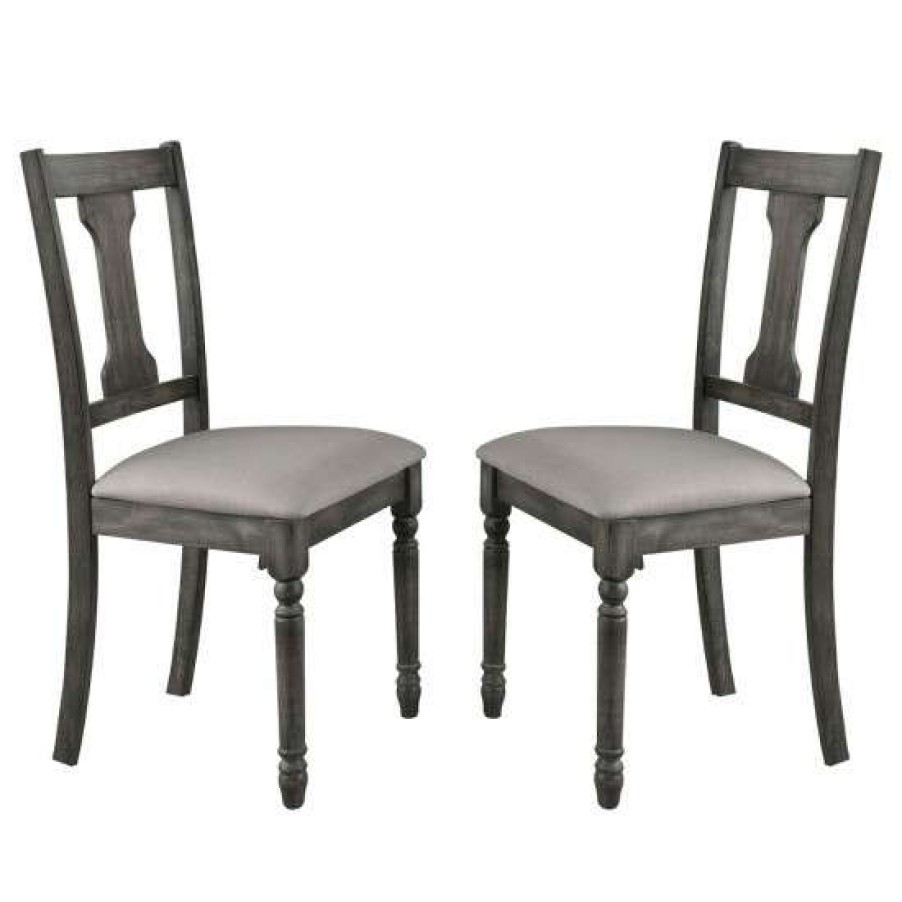 Furniture * | Brand New Simple Relax Set Of 2 Linen Upholstered Side Chair In Tan And Weathered Gray Finish