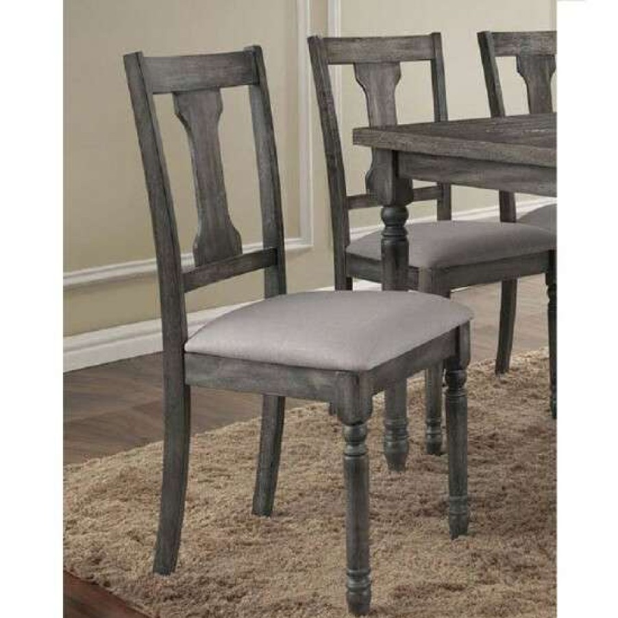 Furniture * | Brand New Simple Relax Set Of 2 Linen Upholstered Side Chair In Tan And Weathered Gray Finish