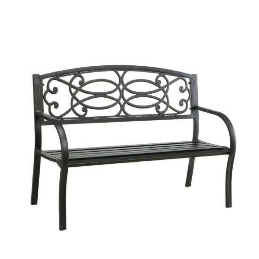 Garden & Patio * | Hot Sale Simple Relax Steel Bench In Black With Slated Seat