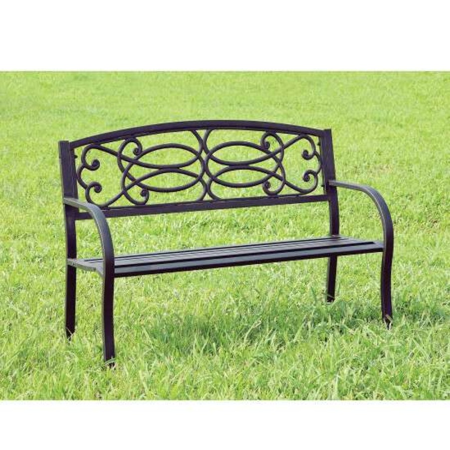 Garden & Patio * | Hot Sale Simple Relax Steel Bench In Black With Slated Seat