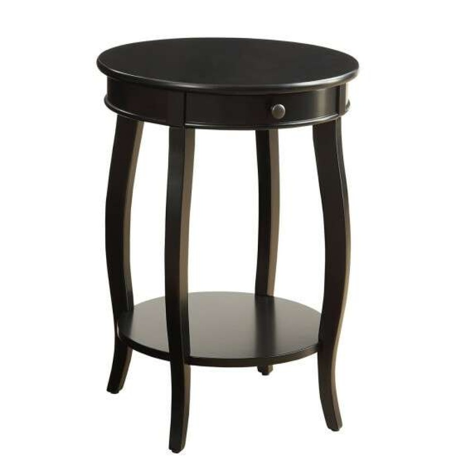 Furniture * | Best Reviews Of Simple Relax Wooden Round End Table With Bottom Shelf In Black