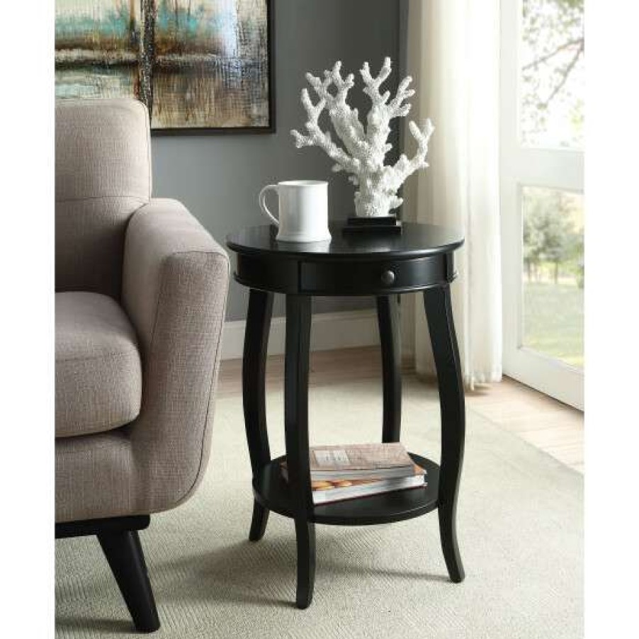 Furniture * | Best Reviews Of Simple Relax Wooden Round End Table With Bottom Shelf In Black