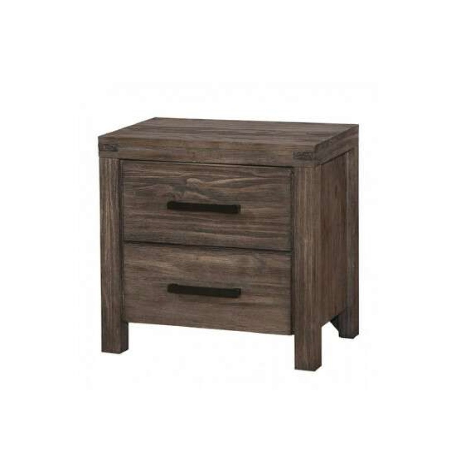 Furniture * | Buy Simple Relax 2 Drawers Nightstand With Metal Bar Handles Wire-Brushed Rustic Brown